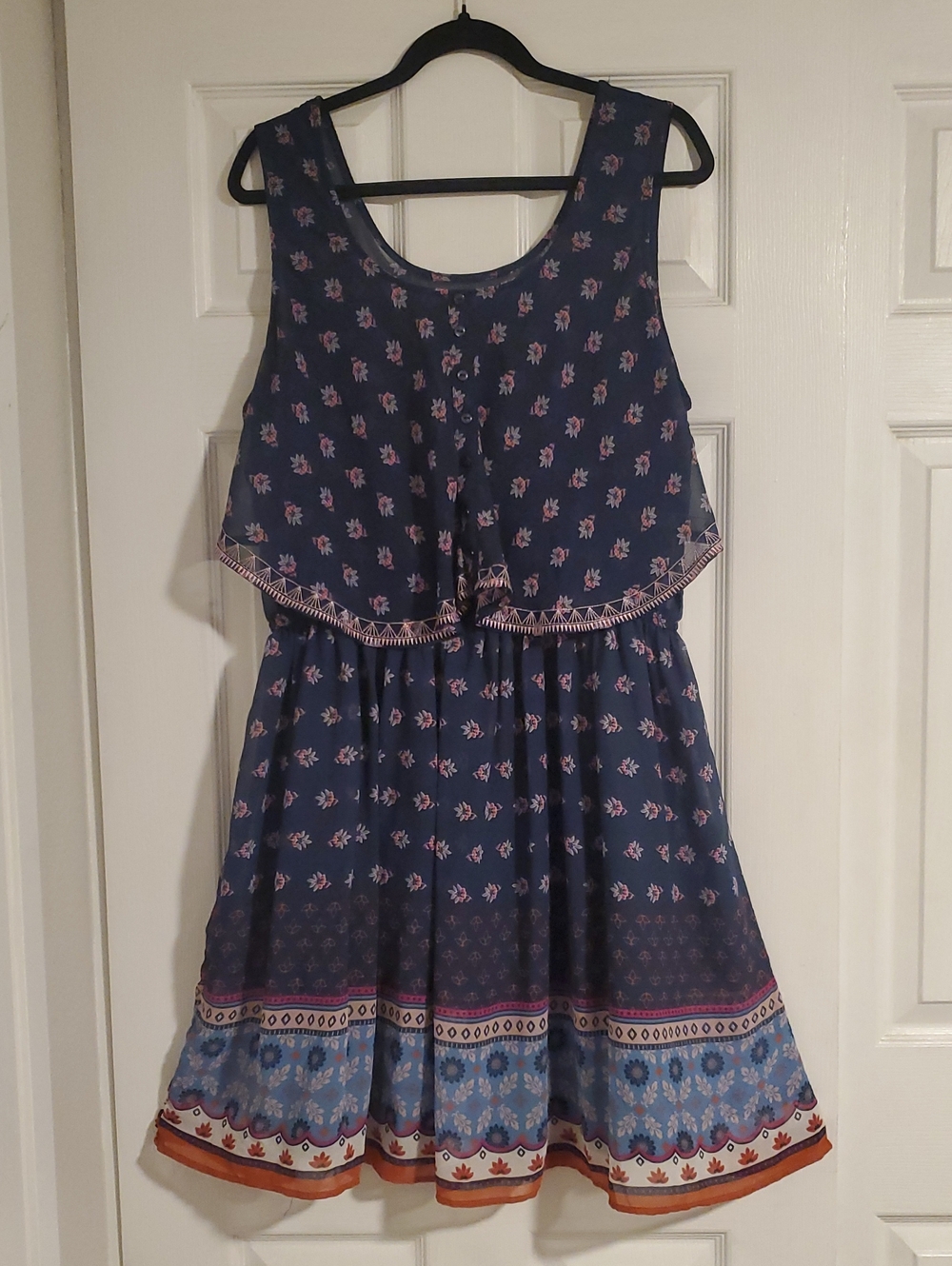 Girls' Navy Blue Floral Boho Sleeveless Dress